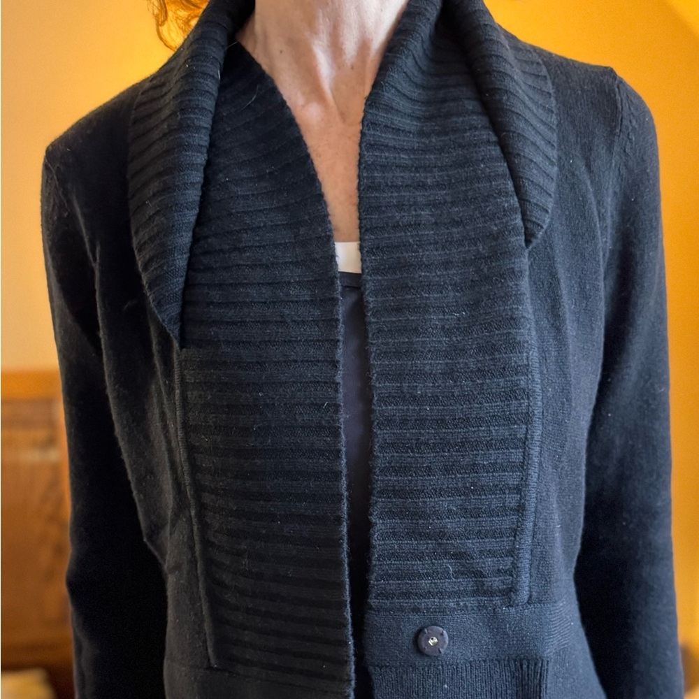 Saks Fifth Avenue Black Ribbed Cardigan